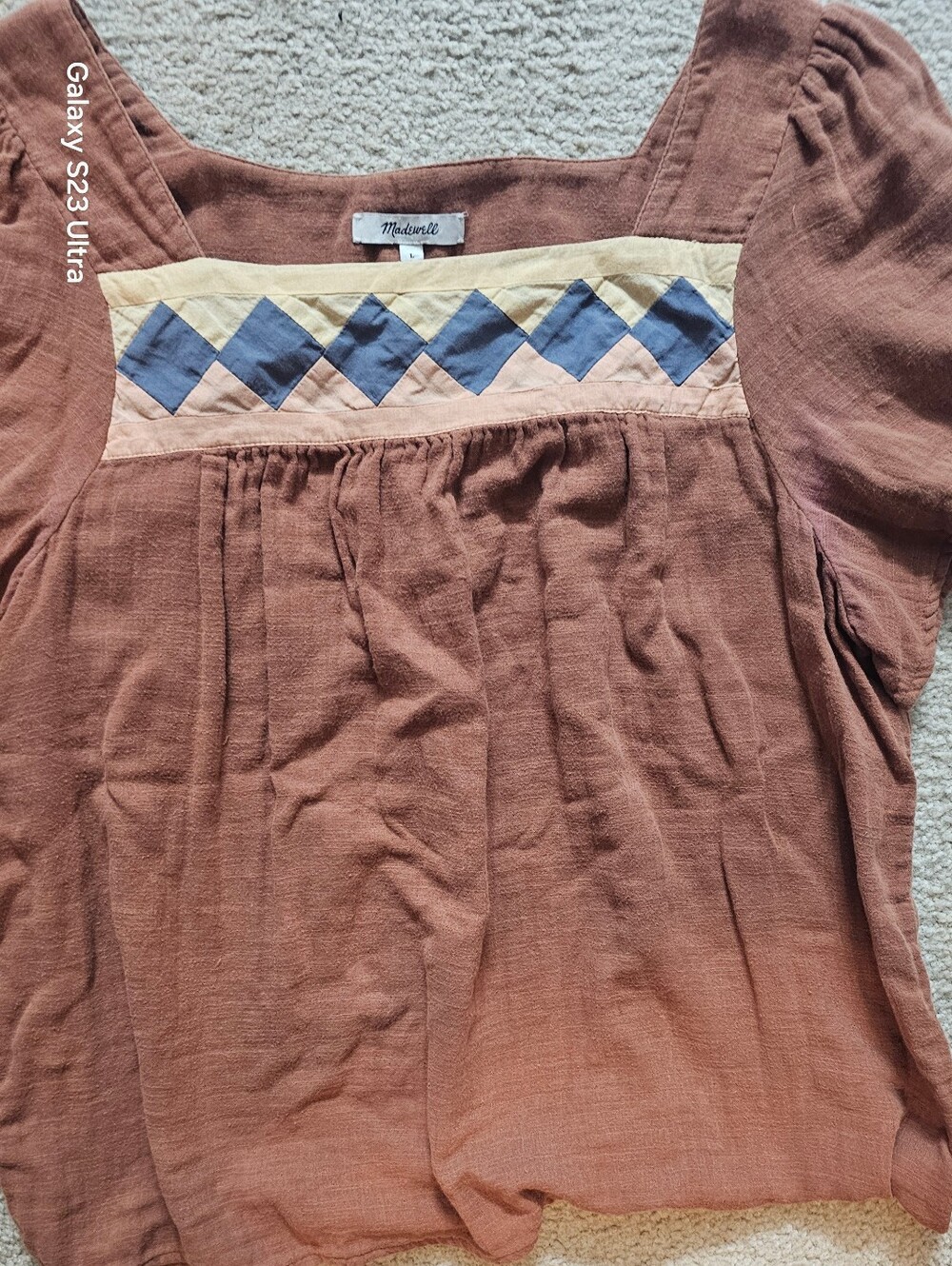 Madewell Patchwork Square-Neck Top is a boho-inspired, relaxed-fit blouse Size L - Picture 8 of 10